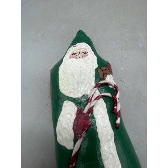 vintage handmade Christmas Santa figurine candy cane green signed 9" READ - Picture 3 of 8